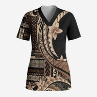 Samoa Siapo Mamanu Scrub Top Plumeria Black Motifs LT7 Adult Black - Polynesian Pride