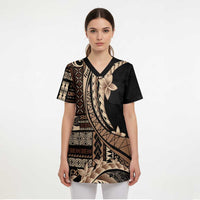 Samoa Siapo Mamanu Scrub Top Plumeria Black Motifs LT7 - Polynesian Pride