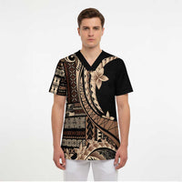 Samoa Siapo Mamanu Scrub Top Plumeria Black Motifs LT7 - Polynesian Pride