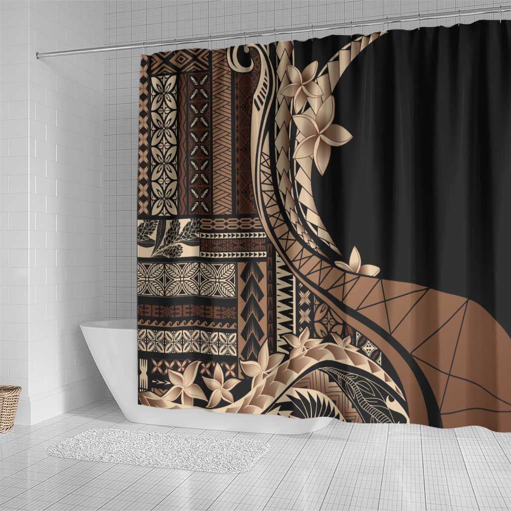 Samoa Siapo Mamanu Shower Curtain Plumeria Black Motifs LT7 - Polynesian Pride