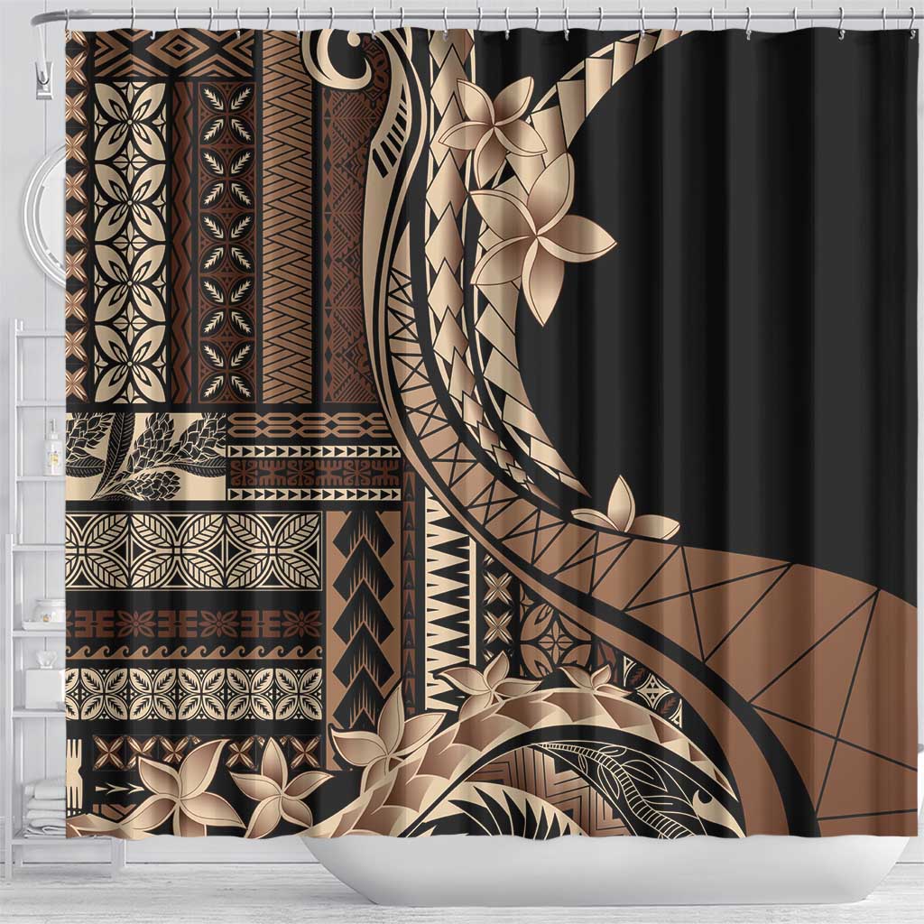 Samoa Siapo Mamanu Shower Curtain Plumeria Black Motifs LT7 - Polynesian Pride