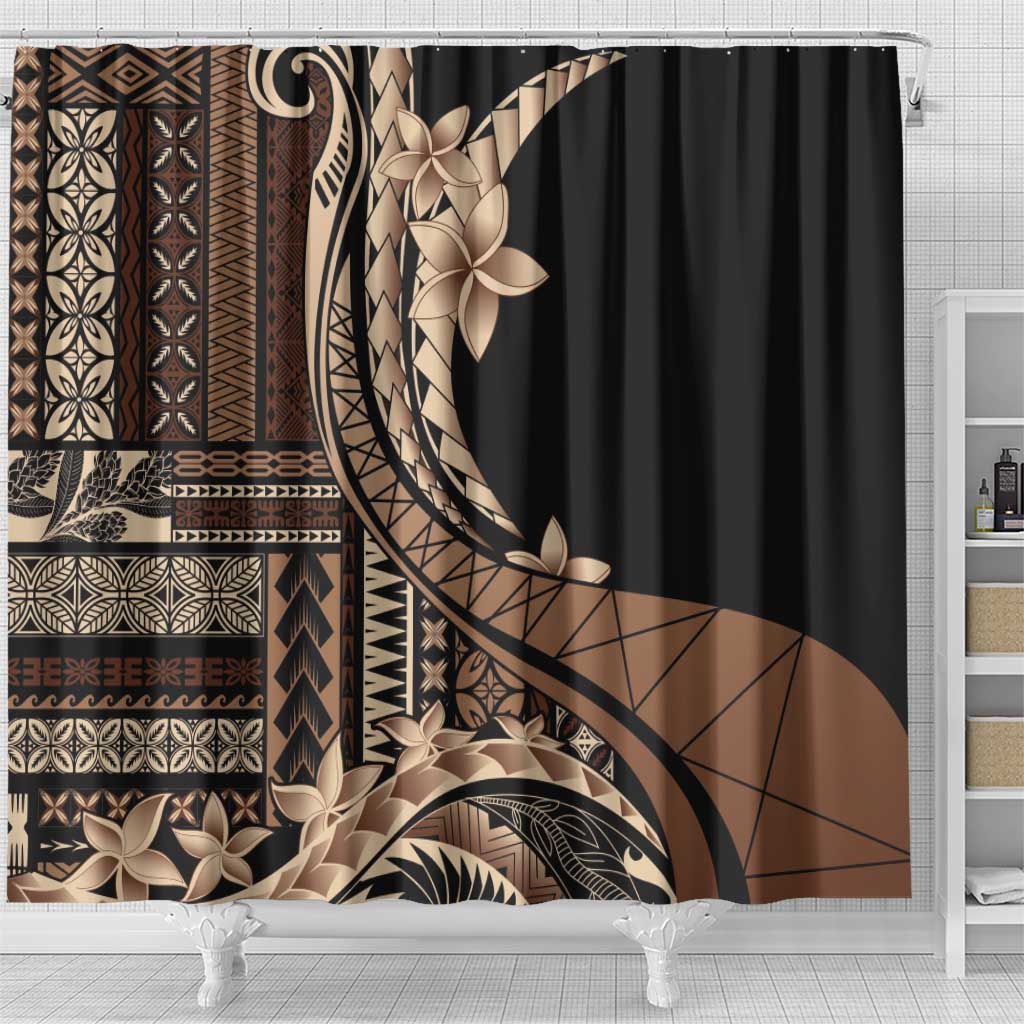 Samoa Siapo Mamanu Shower Curtain Plumeria Black Motifs LT7 - Polynesian Pride