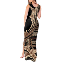 Samoa Siapo Mamanu Tank Maxi Dress Plumeria Black Motifs LT7 - Polynesian Pride