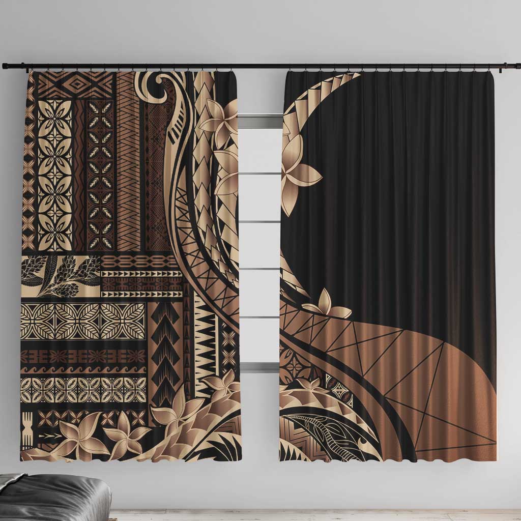 Samoa Siapo Mamanu Window Curtain Plumeria Black Motifs LT7 With Hooks Black - Polynesian Pride
