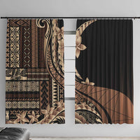 Samoa Siapo Mamanu Window Curtain Plumeria Black Motifs LT7 With Hooks Black - Polynesian Pride