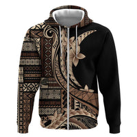 Samoa Siapo Mamanu Zip Hoodie Plumeria Black Motifs LT7 Zip Hoodie Black - Polynesian Pride
