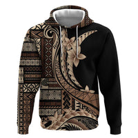 Samoa Siapo Mamanu Zip Hoodie Plumeria Black Motifs LT7 Pullover Hoodie Black - Polynesian Pride