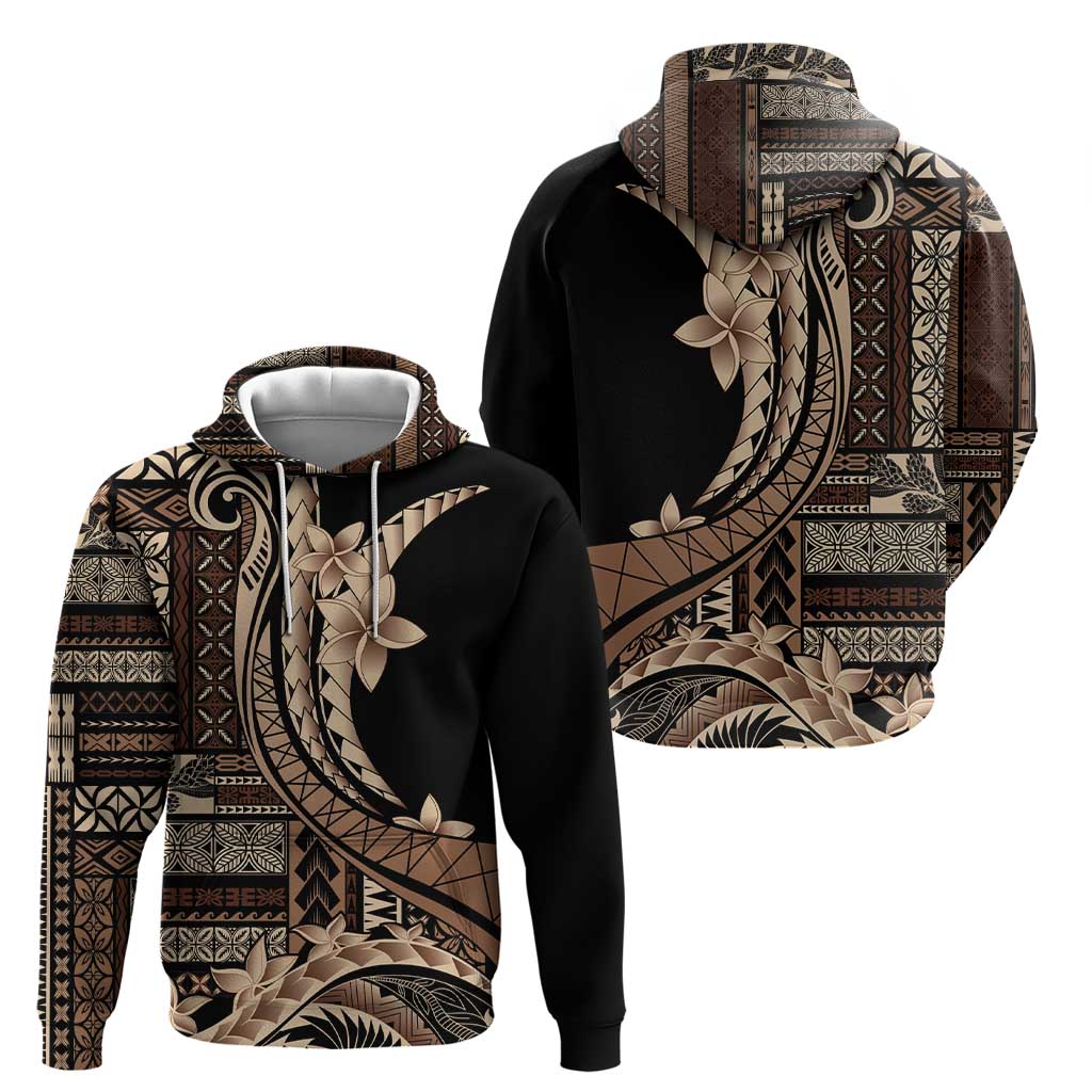 Samoa Siapo Mamanu Zip Hoodie Plumeria Black Motifs LT7 - Polynesian Pride