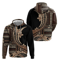Samoa Siapo Mamanu Zip Hoodie Plumeria Black Motifs LT7 - Polynesian Pride