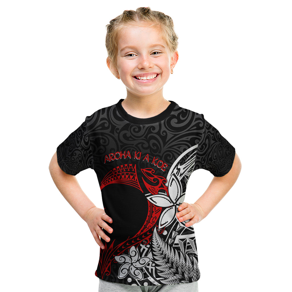 Valentine New Zealand Kid T Shirt Aotearoa Couple Maori Aroha Ki a Koe LT7 Black - Polynesian Pride