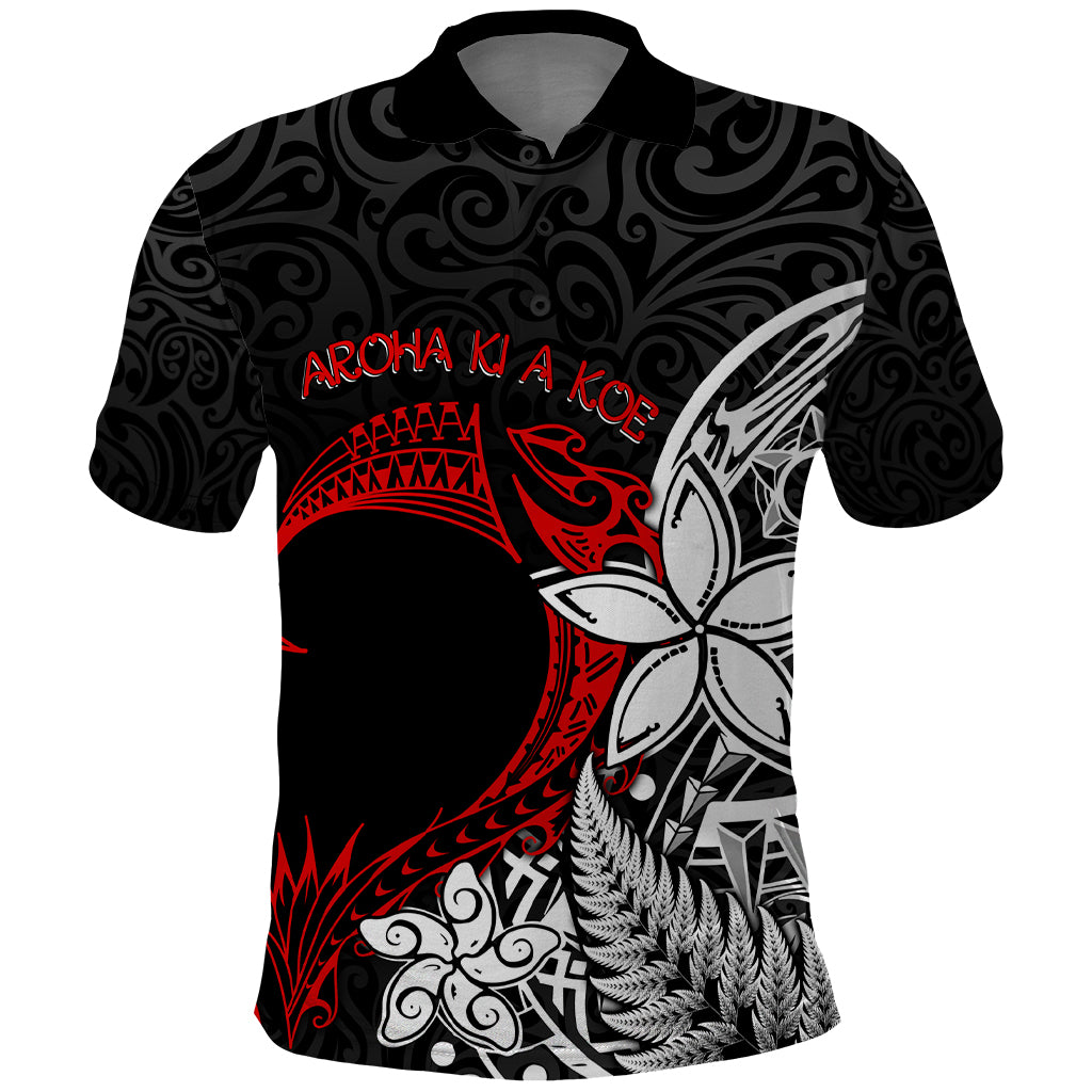 Valentine New Zealand Polo Shirt Aotearoa Couple Maori Aroha Ki a Koe LT7 Black - Polynesian Pride