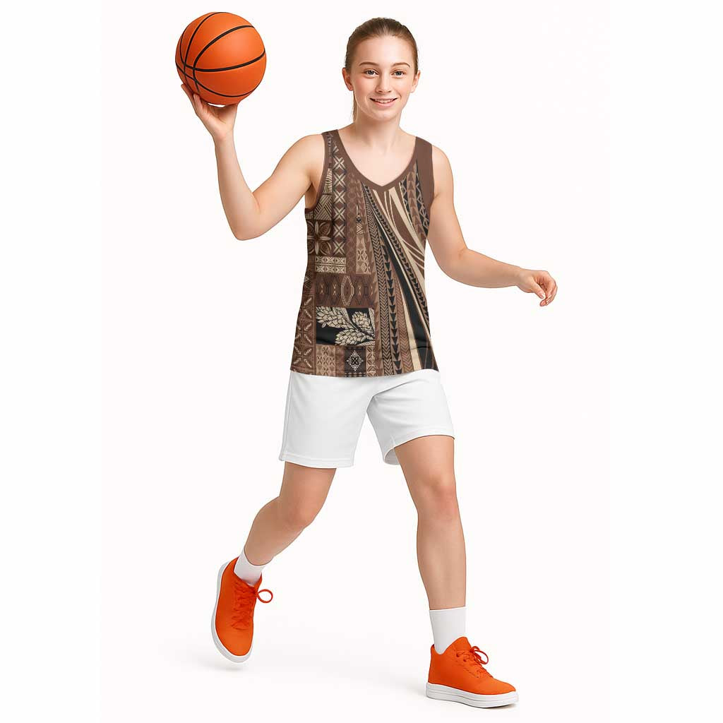 Pasifika Women's Day - Samoa Siapo Malu Tattoo Inspired Basketball Jersey Brown LT7 - Polynesian Pride