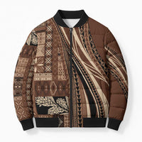 Pasifika Women's Day - Samoa Siapo Malu Tattoo Inspired Bomber Puffer Jacket Brown LT7 Unisex Brown - Polynesian Pride