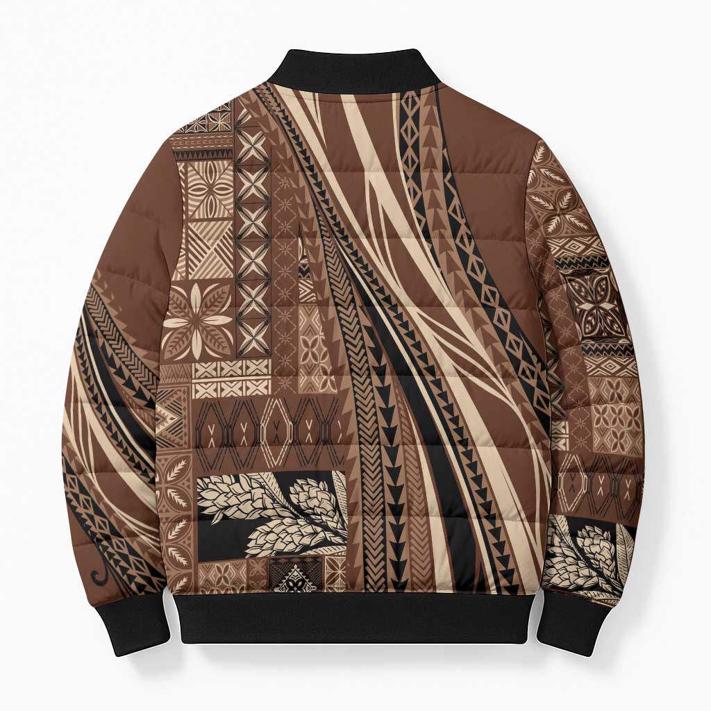 Pasifika Women's Day - Samoa Siapo Malu Tattoo Inspired Bomber Puffer Jacket Brown LT7 - Polynesian Pride