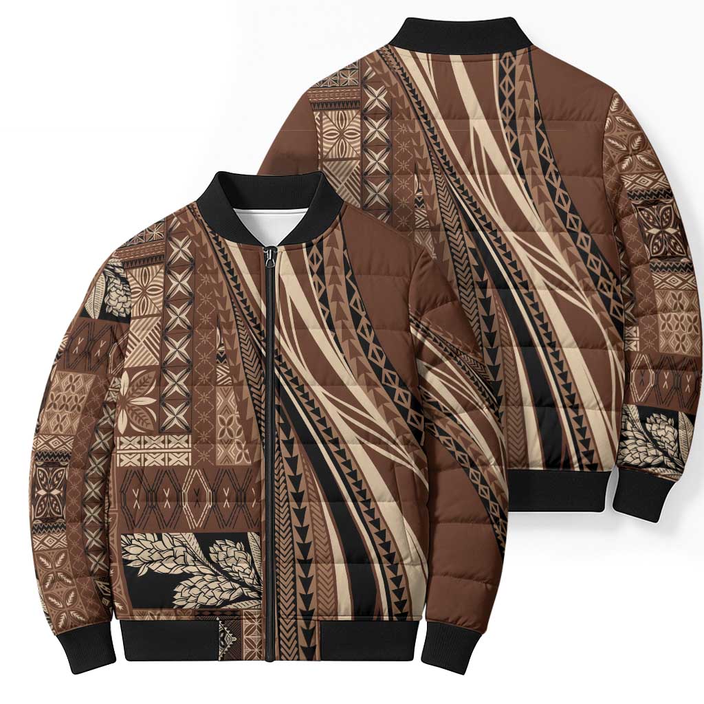 Pasifika Women's Day - Samoa Siapo Malu Tattoo Inspired Bomber Puffer Jacket Brown LT7 - Polynesian Pride