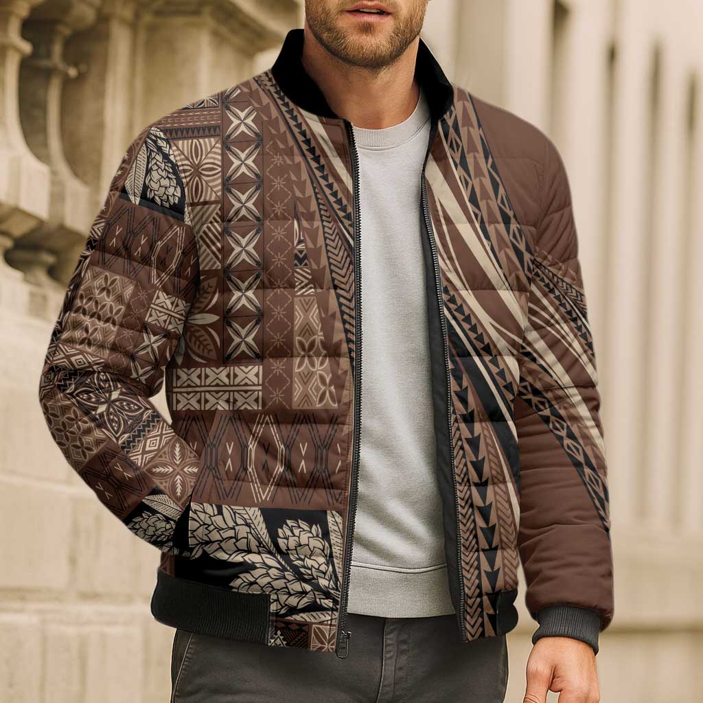 Pasifika Women's Day - Samoa Siapo Malu Tattoo Inspired Bomber Puffer Jacket Brown LT7 - Polynesian Pride