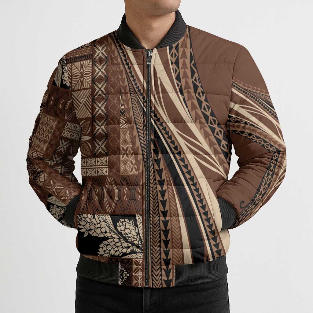 Pasifika Women's Day - Samoa Siapo Malu Tattoo Inspired Bomber Puffer Jacket Brown LT7 - Polynesian Pride