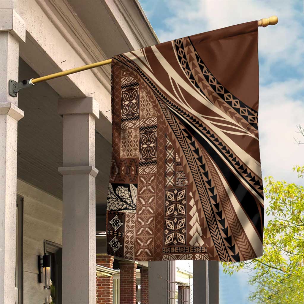 Pasifika Women's Day - Samoa Siapo Malu Tattoo Inspired Garden Flag Brown LT7 House Flag Brown - Polynesian Pride