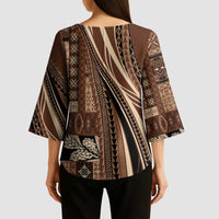Pasifika Women's Day - Samoa Siapo Malu Tattoo Inspired Kimono Sleeve Blouse Brown LT7 - Polynesian Pride