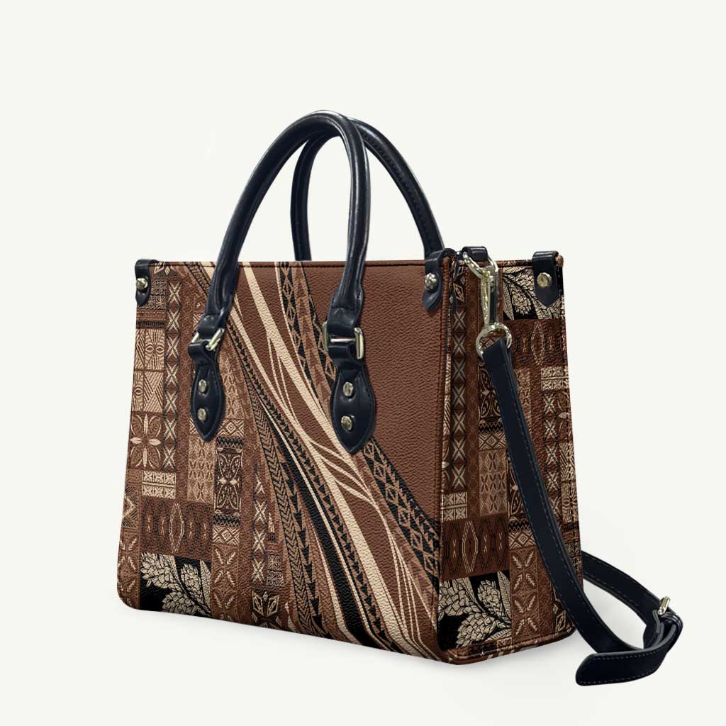 Pasifika Women's Day - Samoa Siapo Malu Tattoo Inspired Leather Bag Brown LT7 Brown - Polynesian Pride
