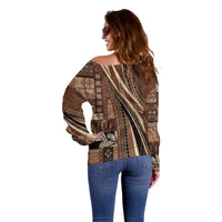 Pasifika Women's Day - Samoa Siapo Malu Tattoo Inspired Off Shoulder Sweater Brown LT7 - Polynesian Pride