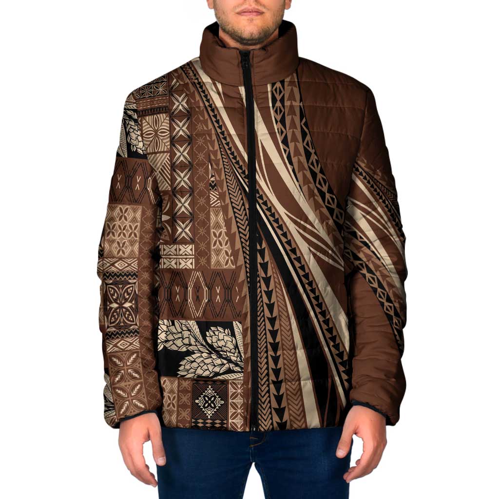 Pasifika Women's Day - Samoa Siapo Malu Tattoo Inspired Padded Jacket Brown LT7 Men Brown - Polynesian Pride