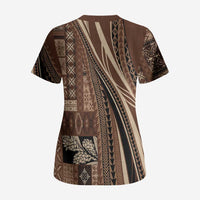 Pasifika Women's Day - Samoa Siapo Malu Tattoo Inspired Scrub Top Brown LT7 - Polynesian Pride