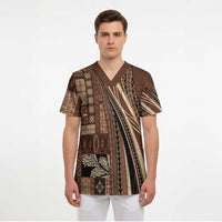 Pasifika Women's Day - Samoa Siapo Malu Tattoo Inspired Scrub Top Brown LT7 - Polynesian Pride