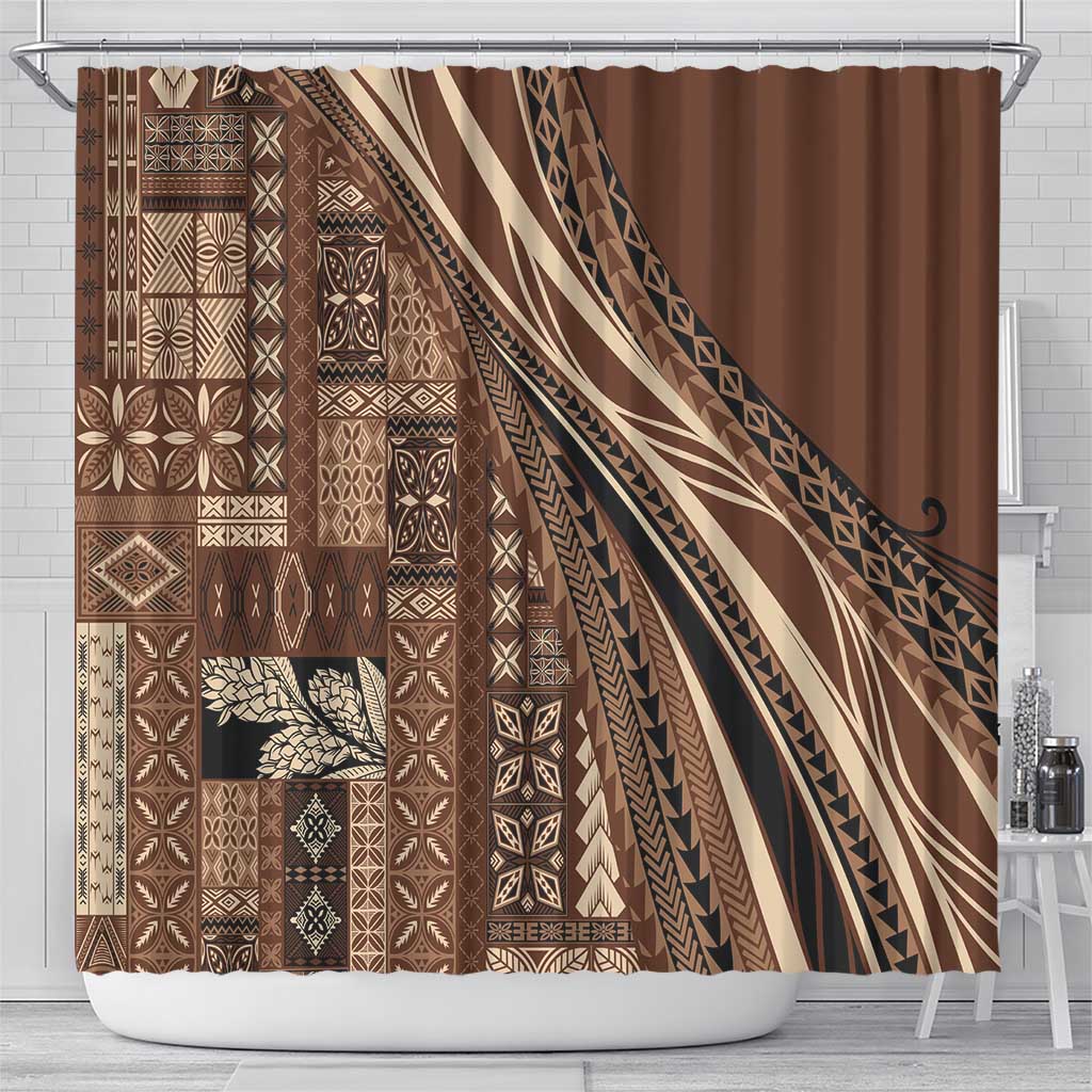 Pasifika Women's Day - Samoa Siapo Malu Tattoo Inspired Shower Curtain Brown LT7 - Polynesian Pride
