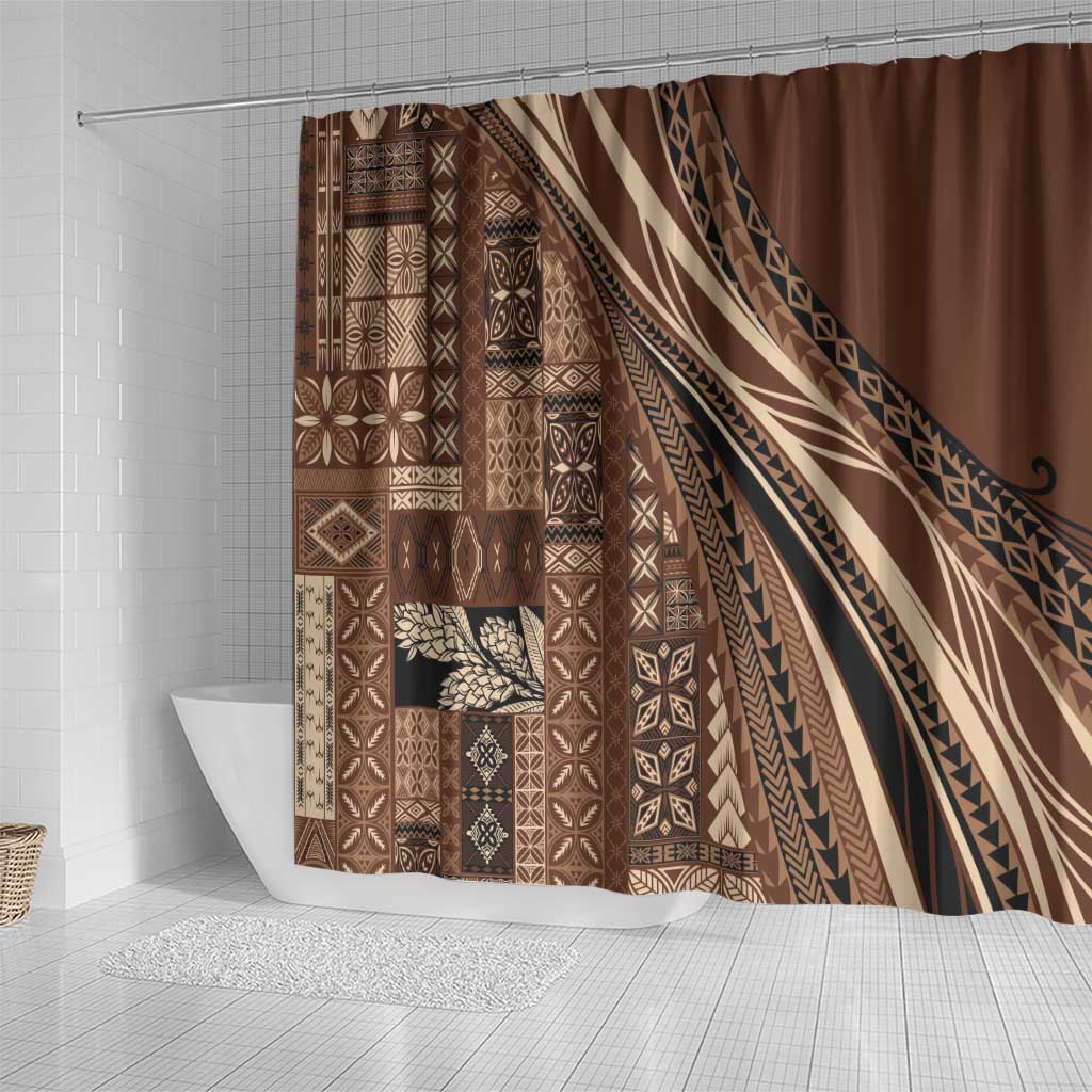 Pasifika Women's Day - Samoa Siapo Malu Tattoo Inspired Shower Curtain Brown LT7 - Polynesian Pride
