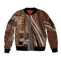 Pasifika Women's Day - Samoa Siapo Malu Tattoo Inspired Sleeve Zip Bomber Jacket Brown LT7 Unisex Brown - Polynesian Pride