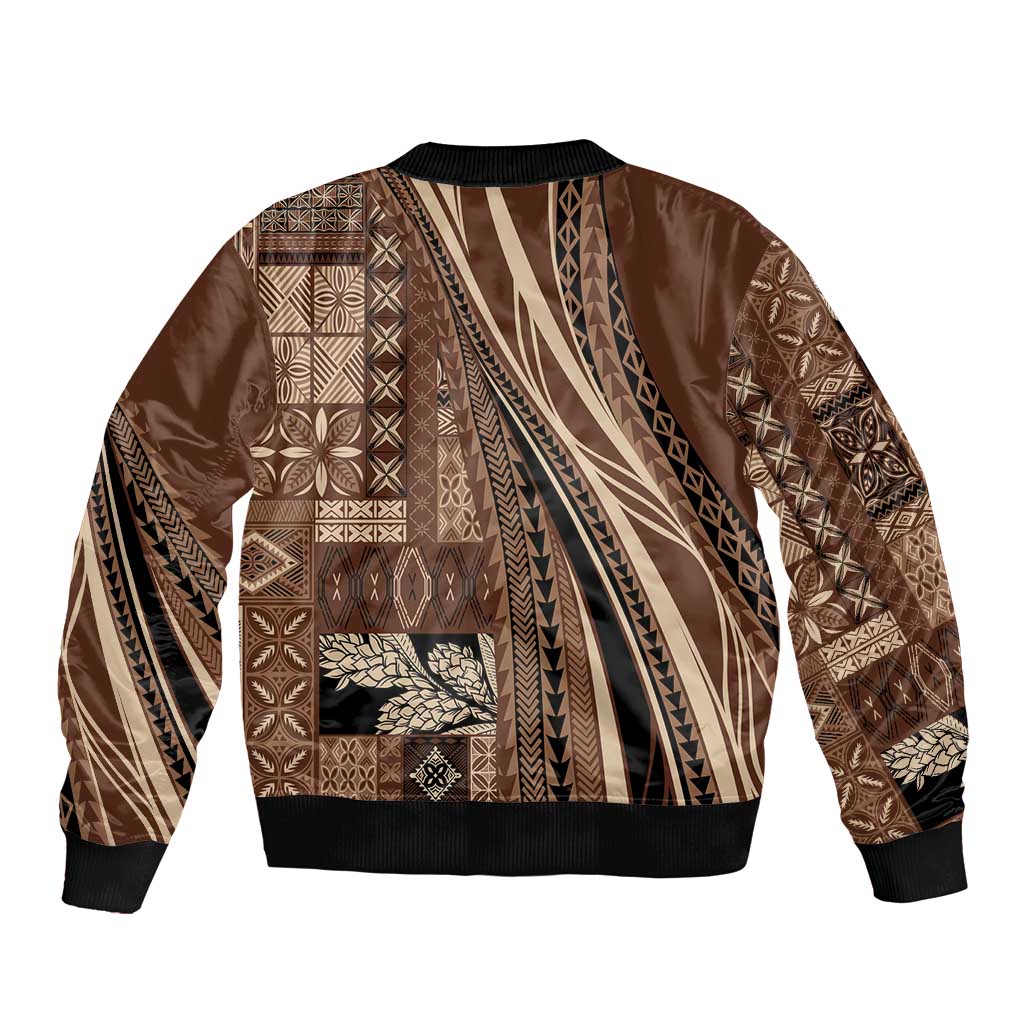 Pasifika Women's Day - Samoa Siapo Malu Tattoo Inspired Sleeve Zip Bomber Jacket Brown LT7 - Polynesian Pride