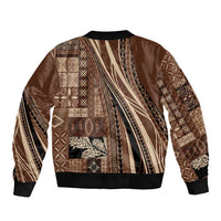 Pasifika Women's Day - Samoa Siapo Malu Tattoo Inspired Sleeve Zip Bomber Jacket Brown LT7 - Polynesian Pride