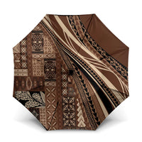 Pasifika Women's Day - Samoa Siapo Malu Tattoo Inspired Umbrella Brown LT7 One Size Folded 11.42 inch Opened Diameter 37.4 inch Brown - Polynesian Pride