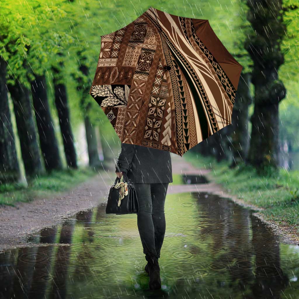 Pasifika Women's Day - Samoa Siapo Malu Tattoo Inspired Umbrella Brown LT7 - Polynesian Pride