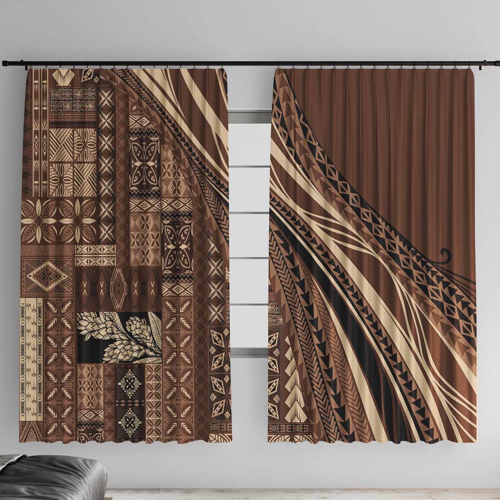 Pasifika Women's Day - Samoa Siapo Malu Tattoo Inspired Window Curtain Brown LT7 With Hooks Brown - Polynesian Pride