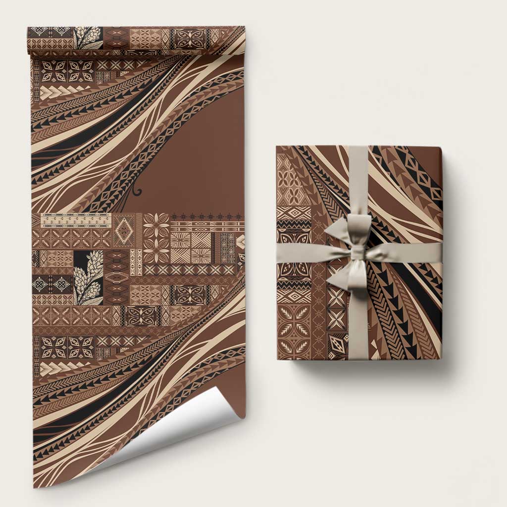 Pasifika Women's Day - Samoa Siapo Malu Tattoo Inspired Wrapping Paper Brown LT7 58" × 23" Brown - Polynesian Pride