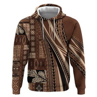 Pasifika Women's Day - Samoa Siapo Malu Tattoo Inspired Zip Hoodie Brown LT7 Pullover Hoodie Brown - Polynesian Pride