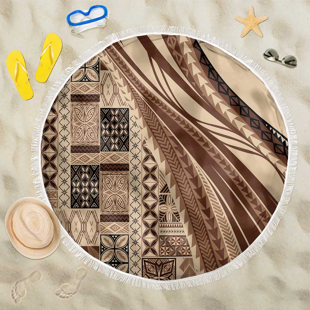 Pasifika Women's Day - Samoa Siapo Malu Tattoo Inspired Beach Blanket Beige LT7 One Size 150cm Beige - Polynesian Pride