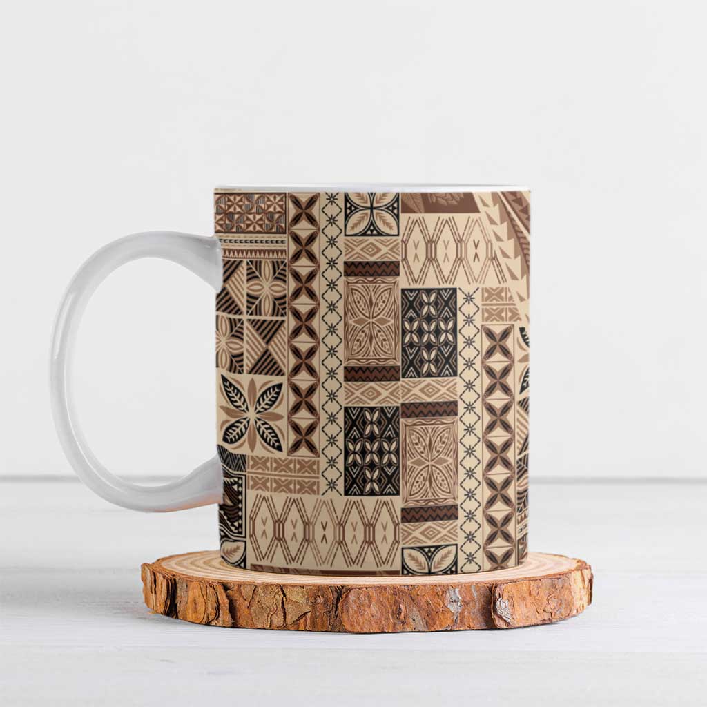 Pasifika Women's Day - Samoa Siapo Malu Tattoo Inspired Ceramic Mug Beige LT7 Beige - Polynesian Pride