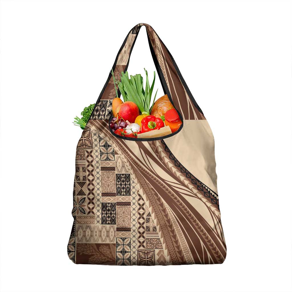 Pasifika Women's Day - Samoa Siapo Malu Tattoo Inspired Grocery Bag Beige LT7 1-pack One Size Beige - Polynesian Pride