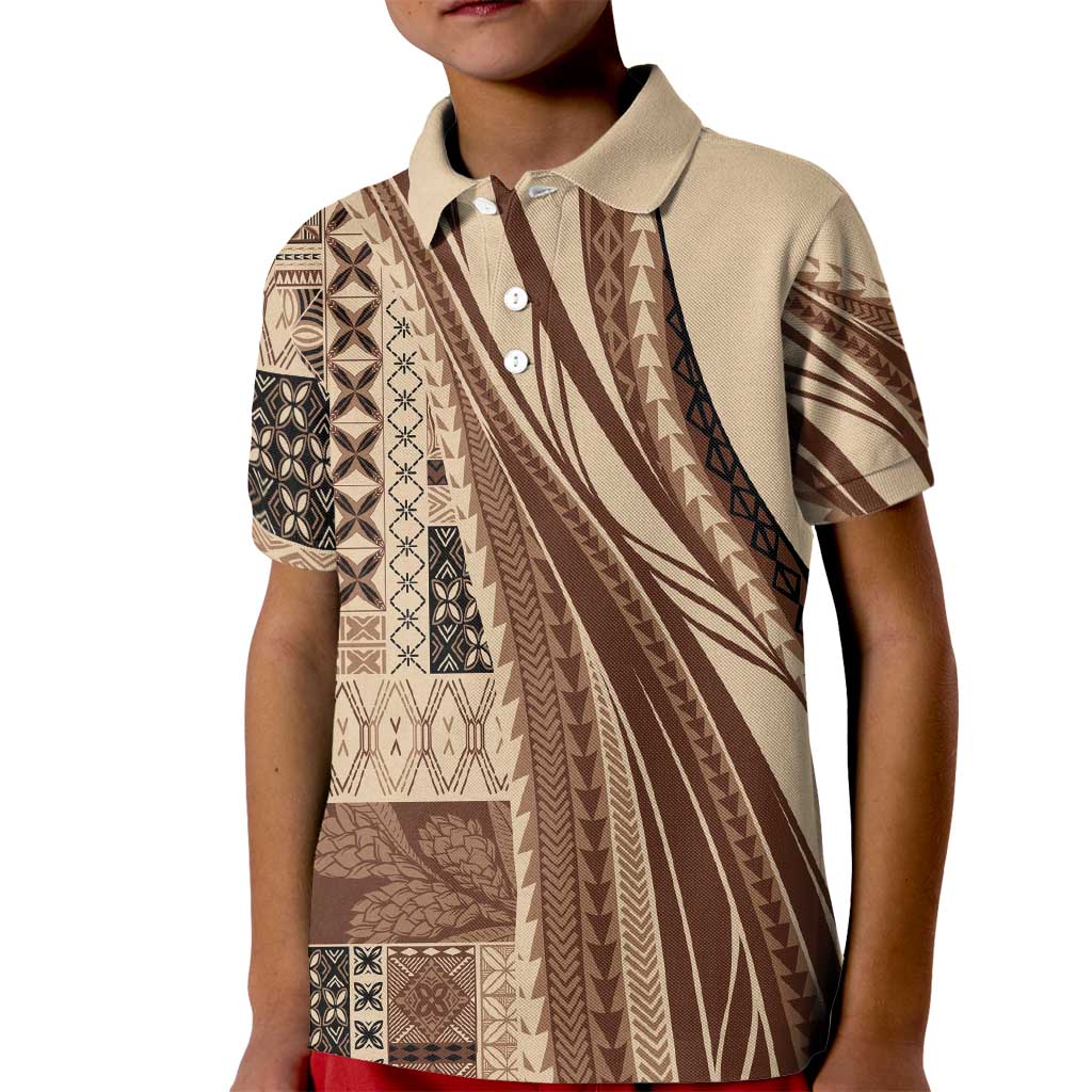 Pasifika Women's Day - Samoa Siapo Malu Tattoo Inspired Kid Polo Shirt Beige LT7 Kid Beige - Polynesian Pride