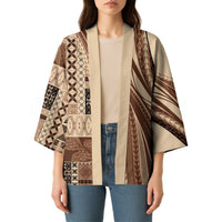 Pasifika Women's Day - Samoa Siapo Malu Tattoo Inspired Kimono Beige LT7 - Polynesian Pride