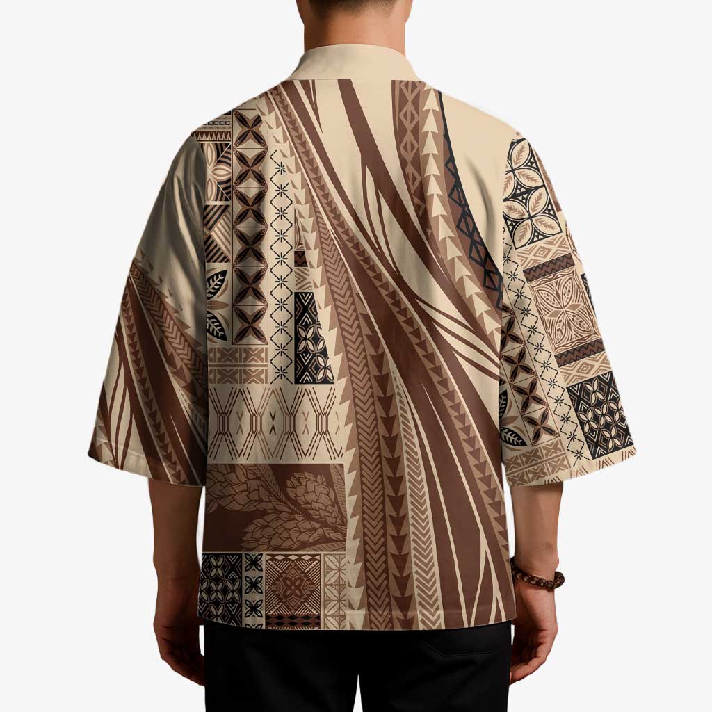 Pasifika Women's Day - Samoa Siapo Malu Tattoo Inspired Kimono Beige LT7 - Polynesian Pride