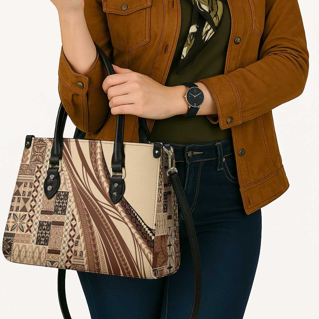 Pasifika Women's Day - Samoa Siapo Malu Tattoo Inspired Leather Bag Beige LT7 - Polynesian Pride