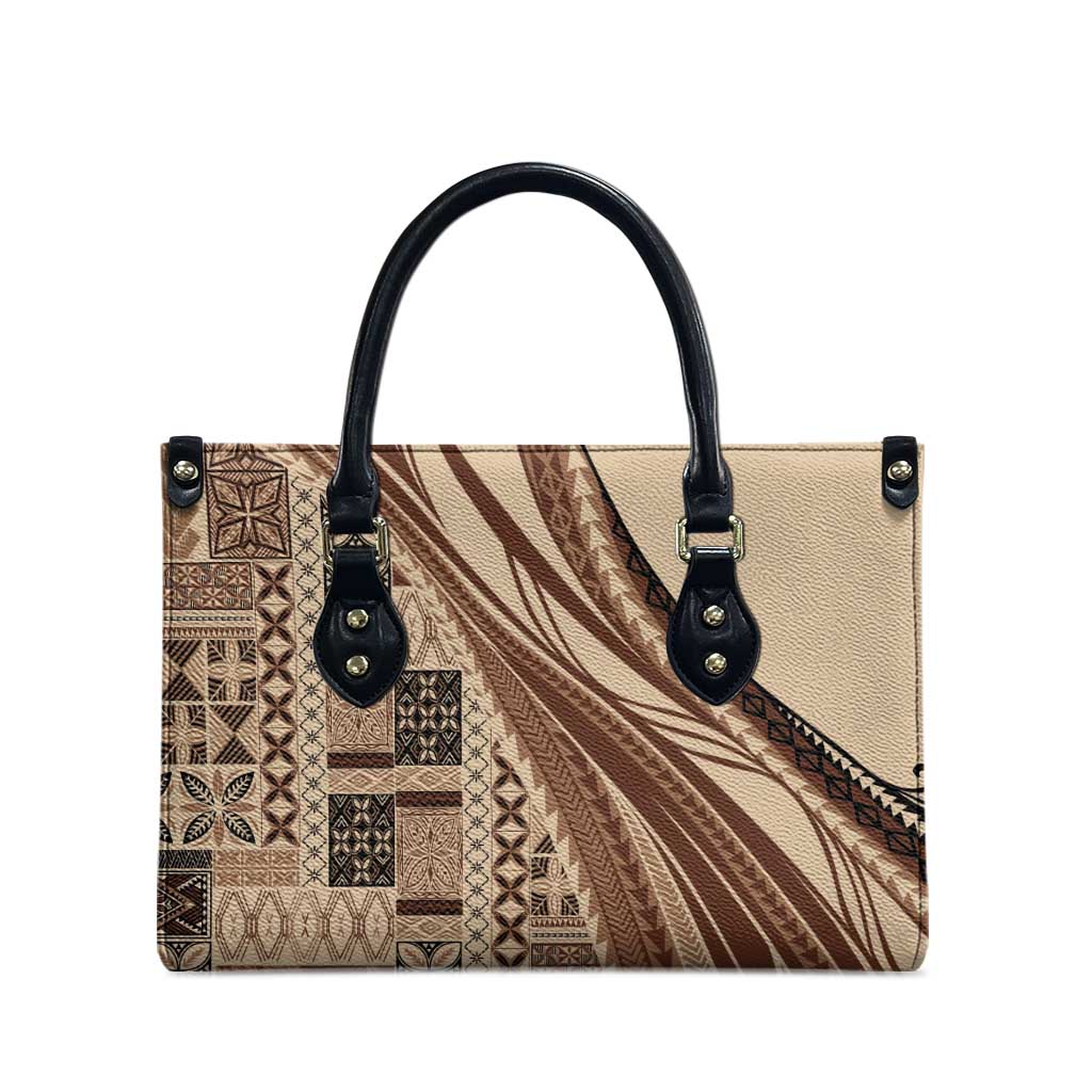 Pasifika Women's Day - Samoa Siapo Malu Tattoo Inspired Leather Bag Beige LT7 - Polynesian Pride
