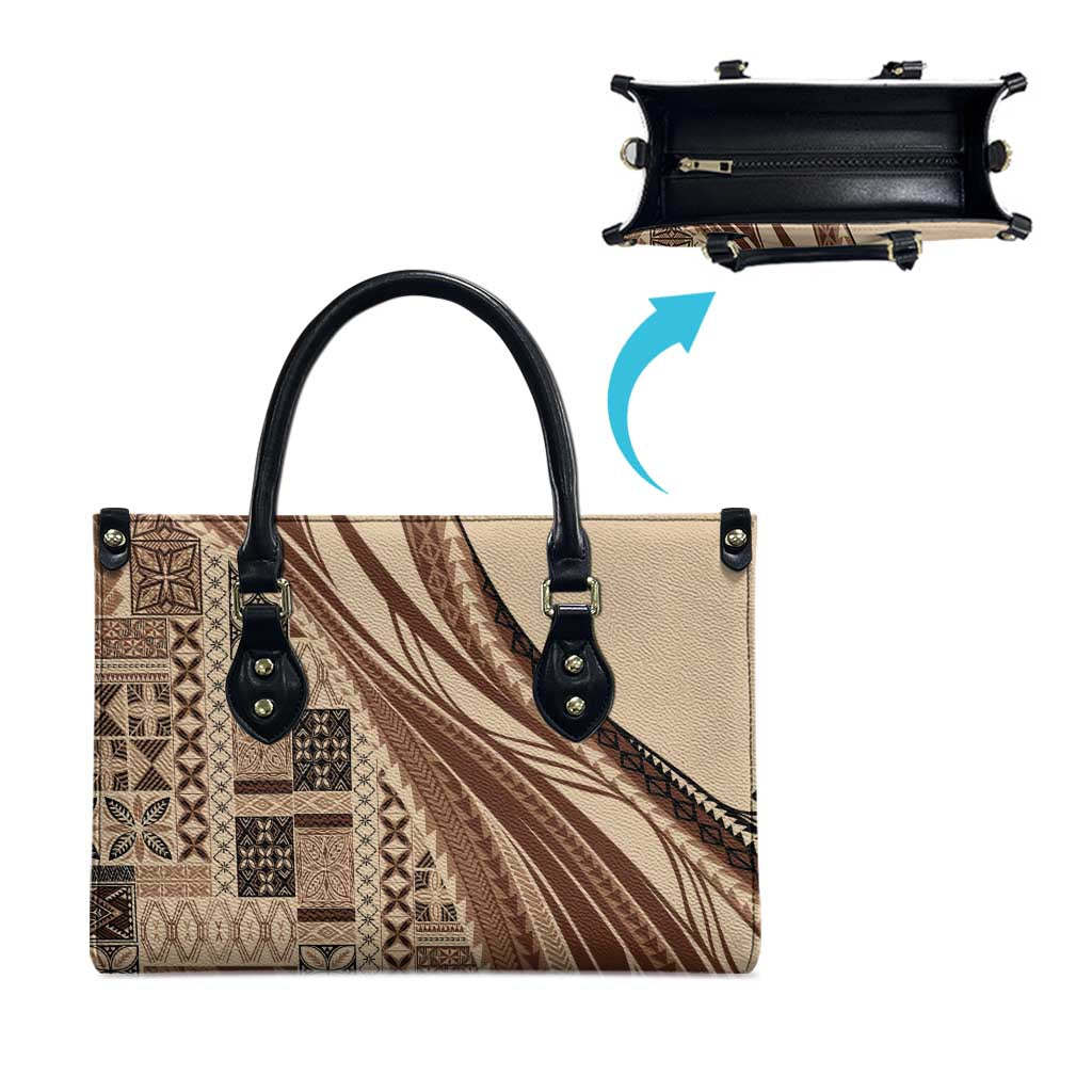 Pasifika Women's Day - Samoa Siapo Malu Tattoo Inspired Leather Bag Beige LT7 - Polynesian Pride