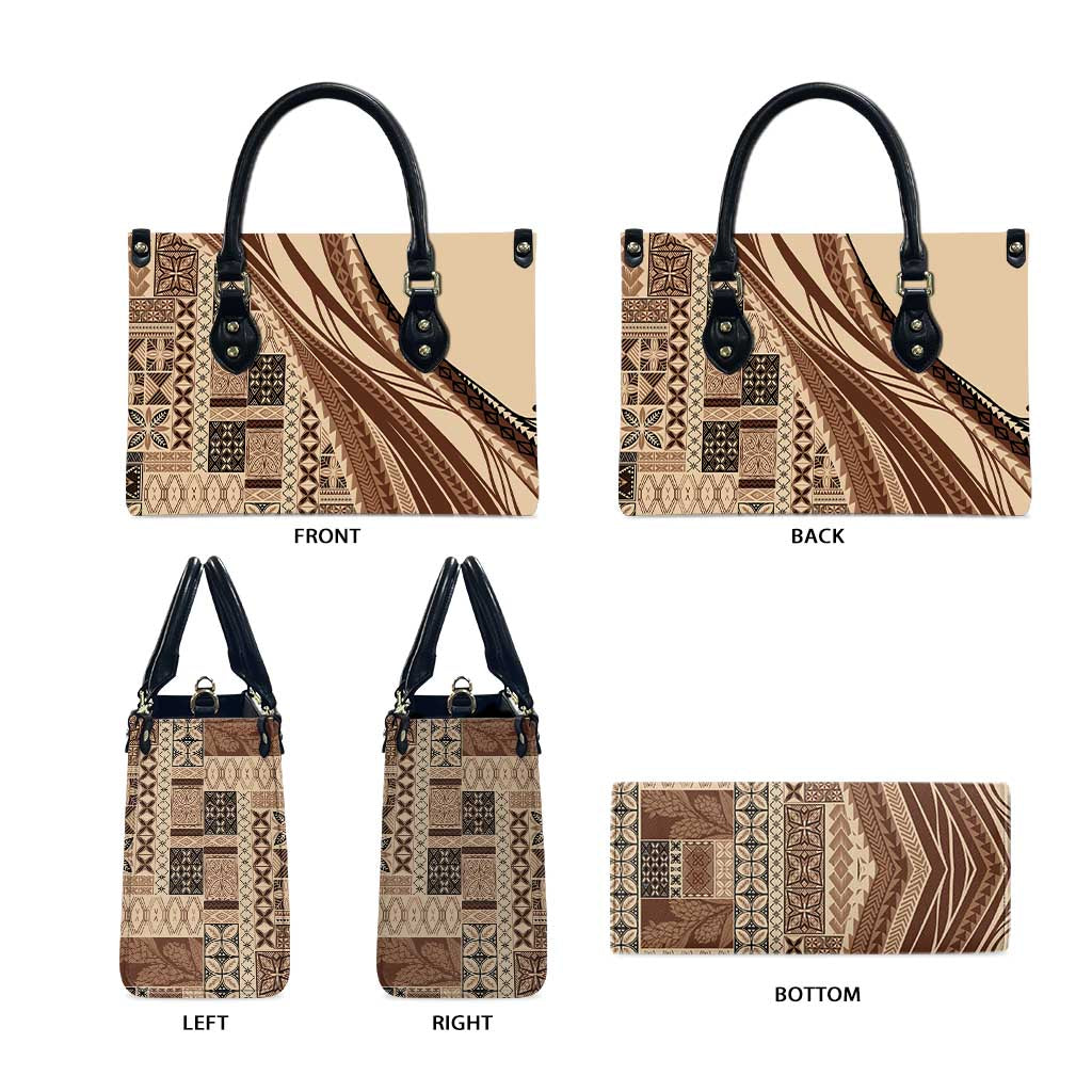 Pasifika Women's Day - Samoa Siapo Malu Tattoo Inspired Leather Bag Beige LT7 - Polynesian Pride
