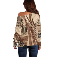 Pasifika Women's Day - Samoa Siapo Malu Tattoo Inspired Off Shoulder Sweater Beige LT7 - Polynesian Pride