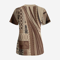 Pasifika Women's Day - Samoa Siapo Malu Tattoo Inspired Scrub Top Beige LT7 - Polynesian Pride